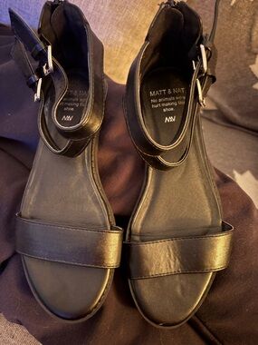 Matt & Nat Black Vegan Leather Ankle-Strap Sandals